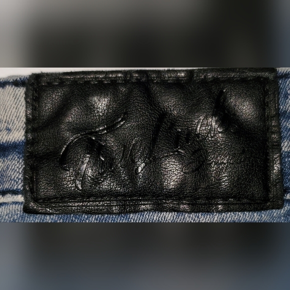 True Luck Jeans Mens 36x32 Blue Designer Moto Denim Worn Look Motorcycle Style - Picture 7 of 10